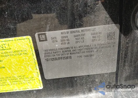 2015 Chevrolet Malibu 1Lt z USA, uszkodzony, nr VIN 1G11C5SL6FF253810